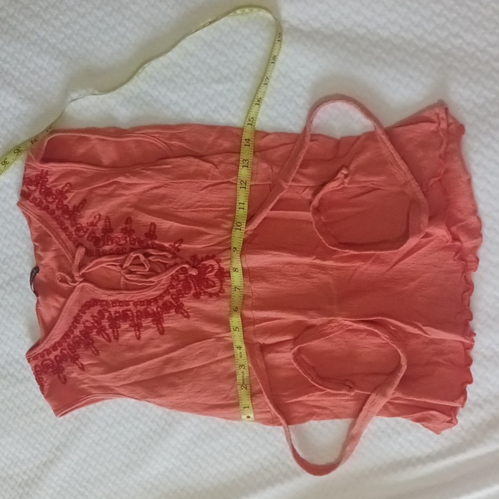 H Wet Seal orange/pink women's blouse, red bead pattern